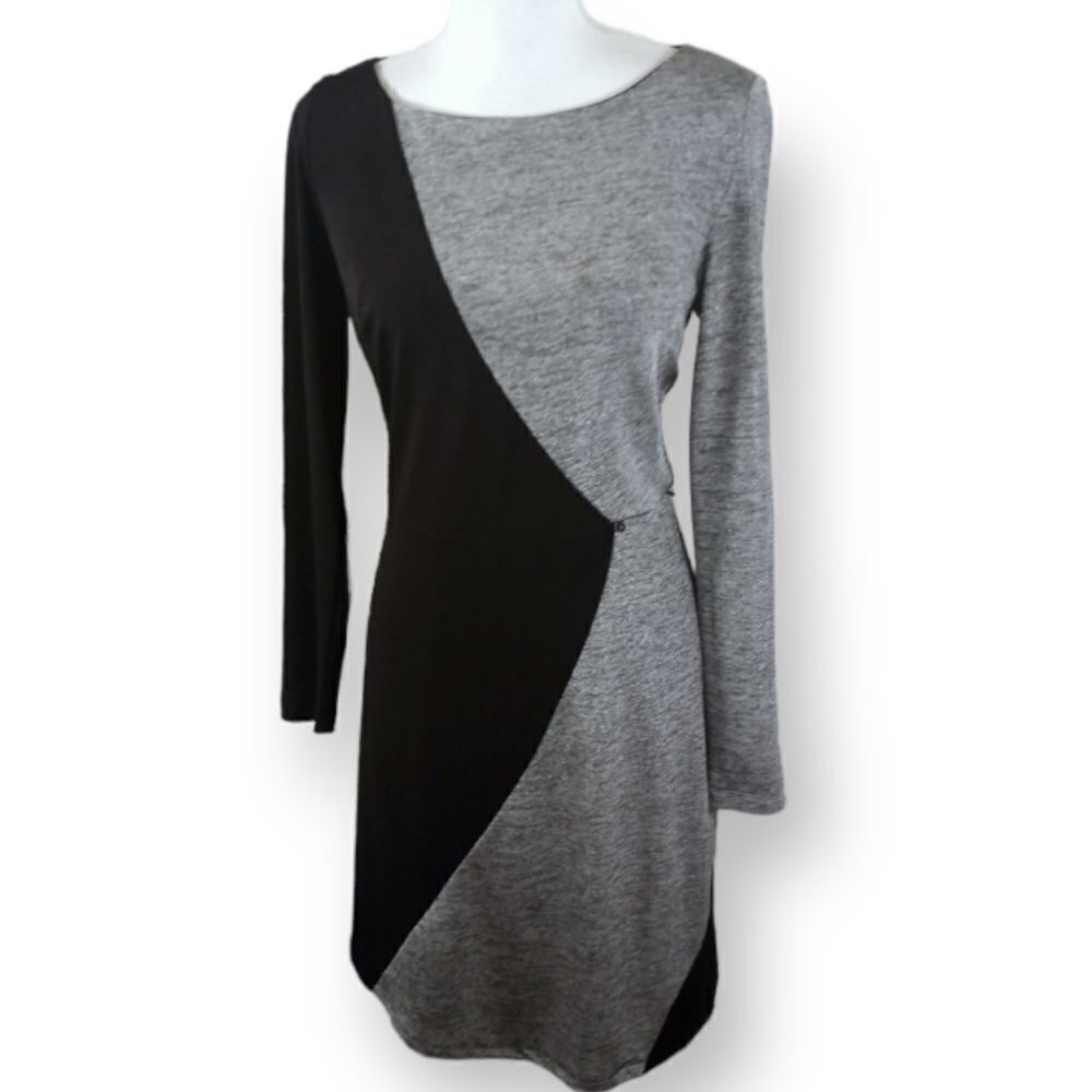 STUDIO 1 BLACK & GRAY LONG SLEEVE DRESS SZ.S EUC